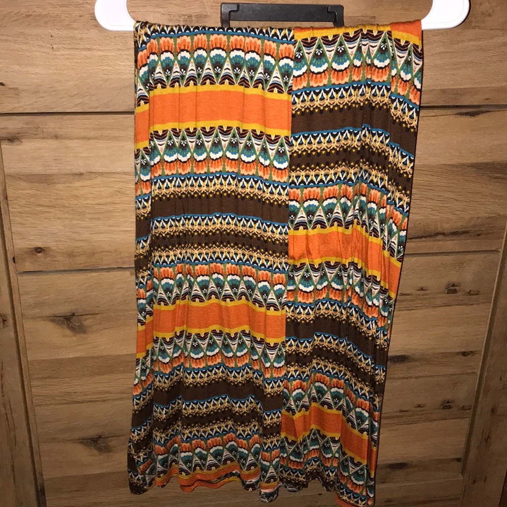 Brown, orange and turquoise maxi skirt